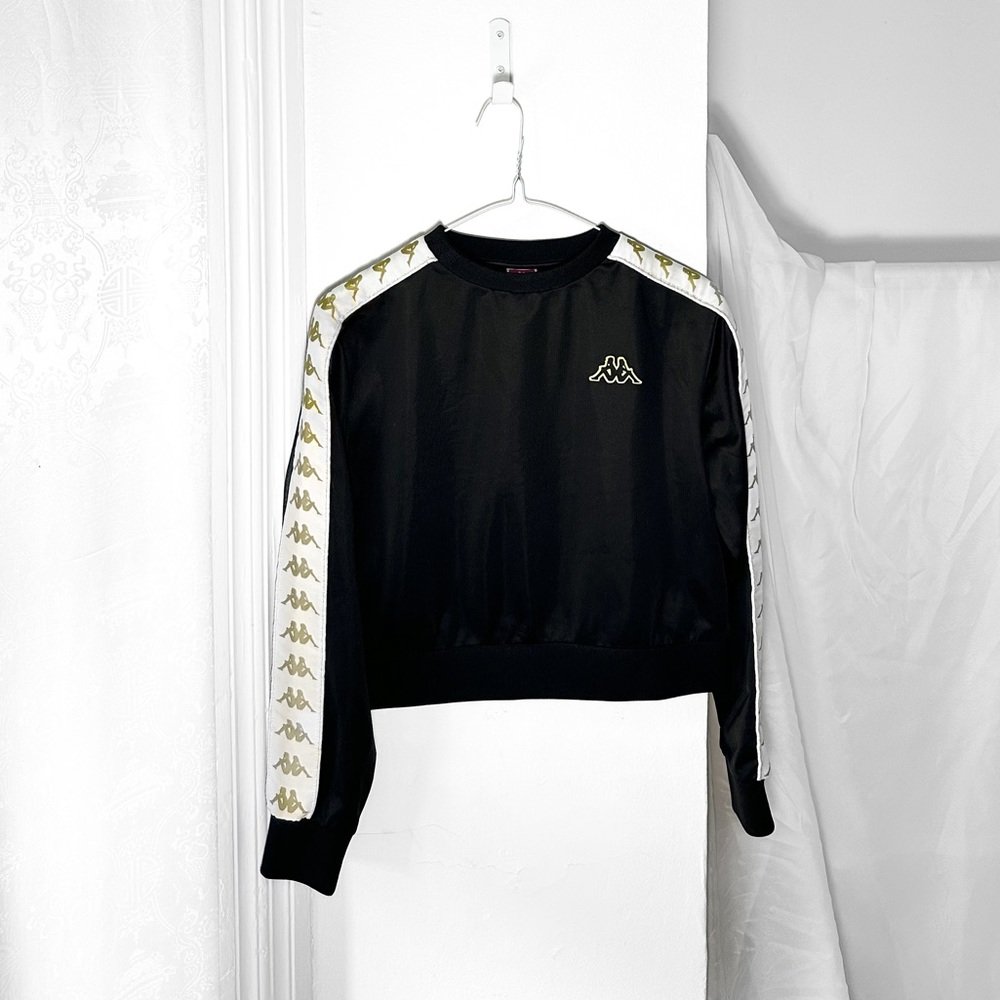 KAPPA 🦋 crop top long sleeve shirt • S • black and gold